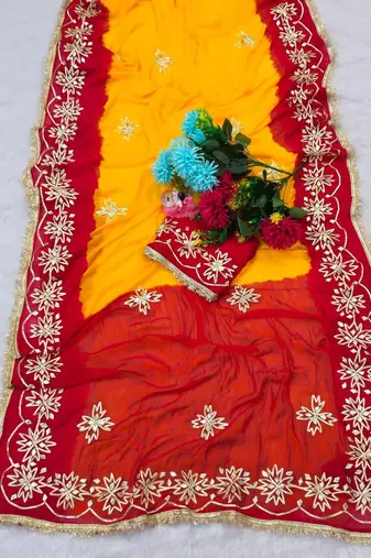 Yellow Color Gotta Work Chiffon Saree