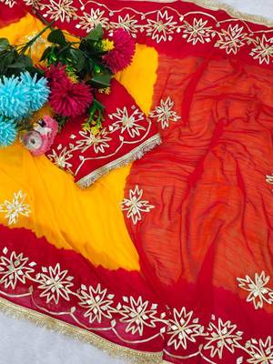 Yellow Color Gotta Work Chiffon Saree 4