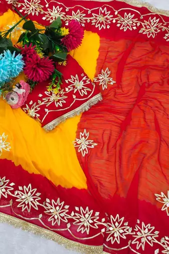 Yellow Color Gotta Work Chiffon Saree