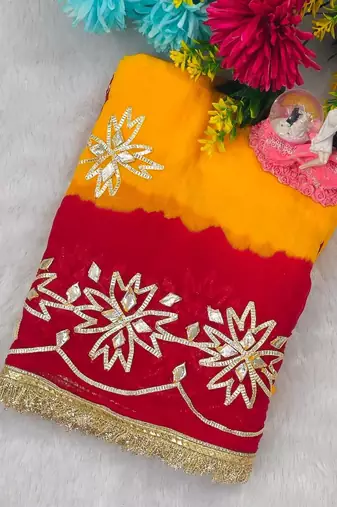 Yellow Color Gotta Work Chiffon Saree