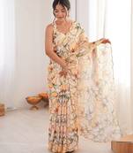 Women party wear digital print heavy chinnon saree with un sttiched blouse