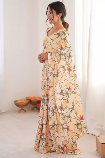 Women party wear digital print heavy chinnon saree with un sttiched blouse