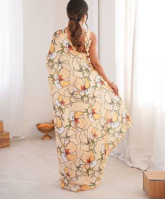 Women party wear digital print heavy chinnon saree with un sttiched blouse 4