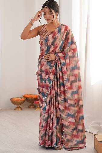 Women party wear digital print heavy chinnon saree with un sttiched blouse