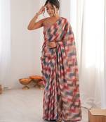 Women party wear digital print heavy chinnon saree with un sttiched blouse
