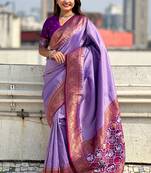 Lavender woven self design tissue silk blend patola saree with blouse