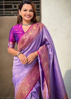 Lavender woven self design tissue silk blend patola saree with blouse 2