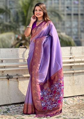 Lavender woven self design tissue silk blend patola saree with blouse 3