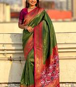 Mehendi woven self design tissue silk blend patola saree with blouse