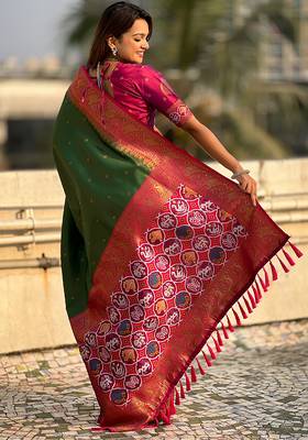 Mehendi woven self design tissue silk blend patola saree with blouse 4