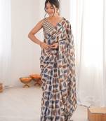 Women party wear digital print heavy chinnon saree with un sttiched blouse