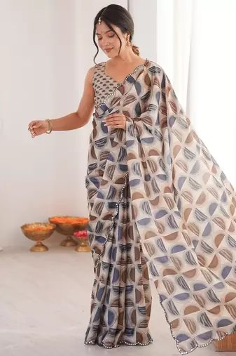 Women party wear digital print heavy chinnon saree with un sttiched blouse