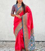Pink woven self design tissue silk blend patola saree with blouse