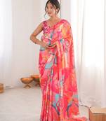 Women party wear digital print heavy chinnon saree with un sttiched blouse