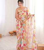Women party wear digital print heavy chinnon saree with un sttiched blouse
