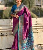 Purple woven self design tissue silk blend patola saree with blouse