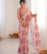 Women party wear digital print heavy chinnon saree with un sttiched blouse