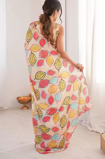 Women party wear digital print heavy chinnon saree with un sttiched blouse