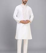 men’s off white silk kurta set with rich embroidery