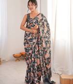 Women party wear digital print heavy chinnon saree with un sttiched blouse