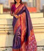 Violet woven self design tissue silk blend patola saree with blouse