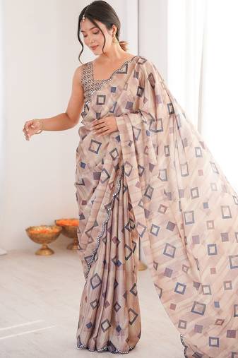 Women party wear digital print heavy chinnon saree with un sttiched blouse