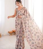 Women party wear digital print heavy chinnon saree with un sttiched blouse
