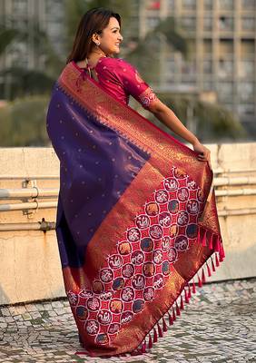 Violet woven self design tissue silk blend patola saree with blouse 4