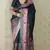 Black printed tussar silk printed saree with blouse