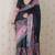 Black printed tussar silk printed saree with blouse