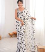 Women party wear digital print heavy chinnon saree with un sttiched blouse