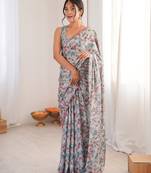 Women party wear digital print heavy chinnon saree with un sttiched blouse