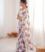 Women party wear digital print heavy chinnon saree with un sttiched blouse