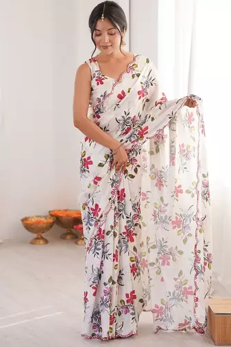 Women party wear digital print heavy chinnon saree with un sttiched blouse