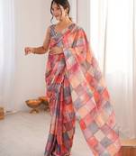 Women party wear digital print heavy chinnon saree with un sttiched blouse
