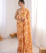 Women party wear digital print heavy chinnon saree with un sttiched blouse