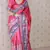 Pink printed tussar silk printed saree with blouse