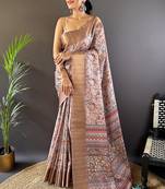 Baby pink printed assam silk printed saree with blouse