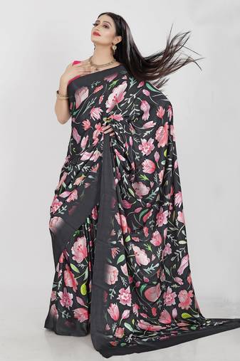 Printed satin saree