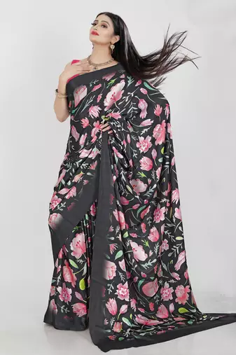 Printed satin saree