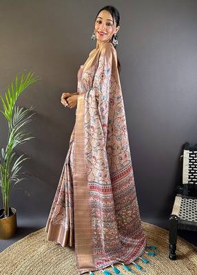 Baby pink printed assam silk printed saree with blouse 3