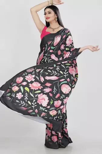 Printed satin saree
