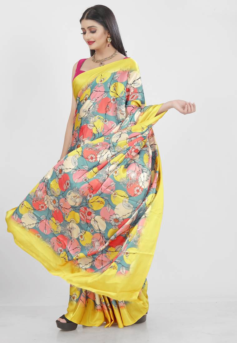 Printed satin saree