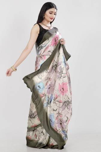 Printed satin saree