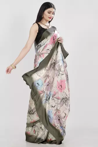 Printed satin saree