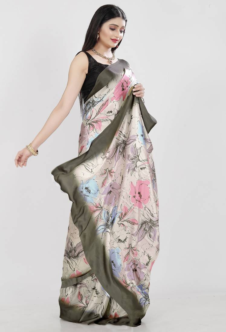 Printed satin saree