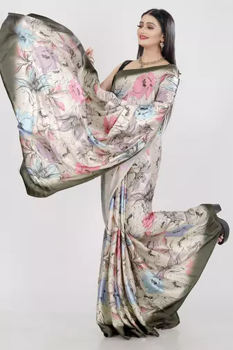 Printed satin saree