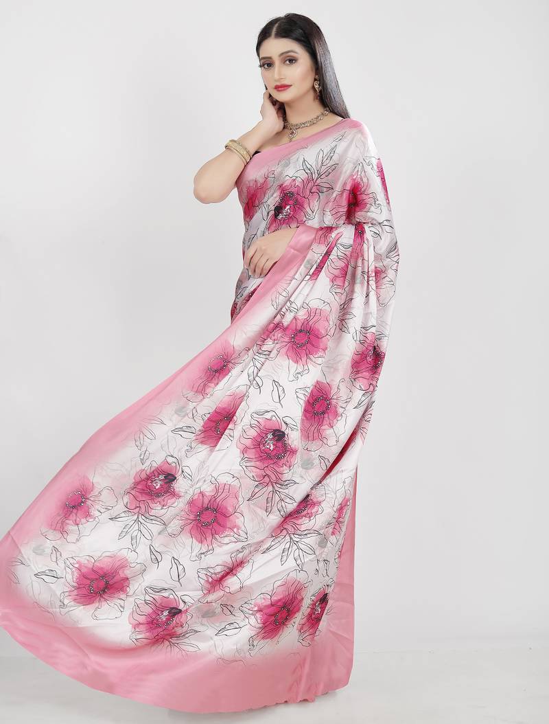 Printed satin saree