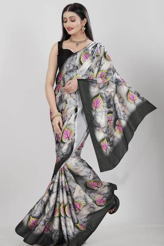 Printed satin saree