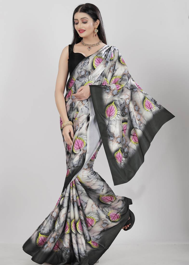 Printed satin saree